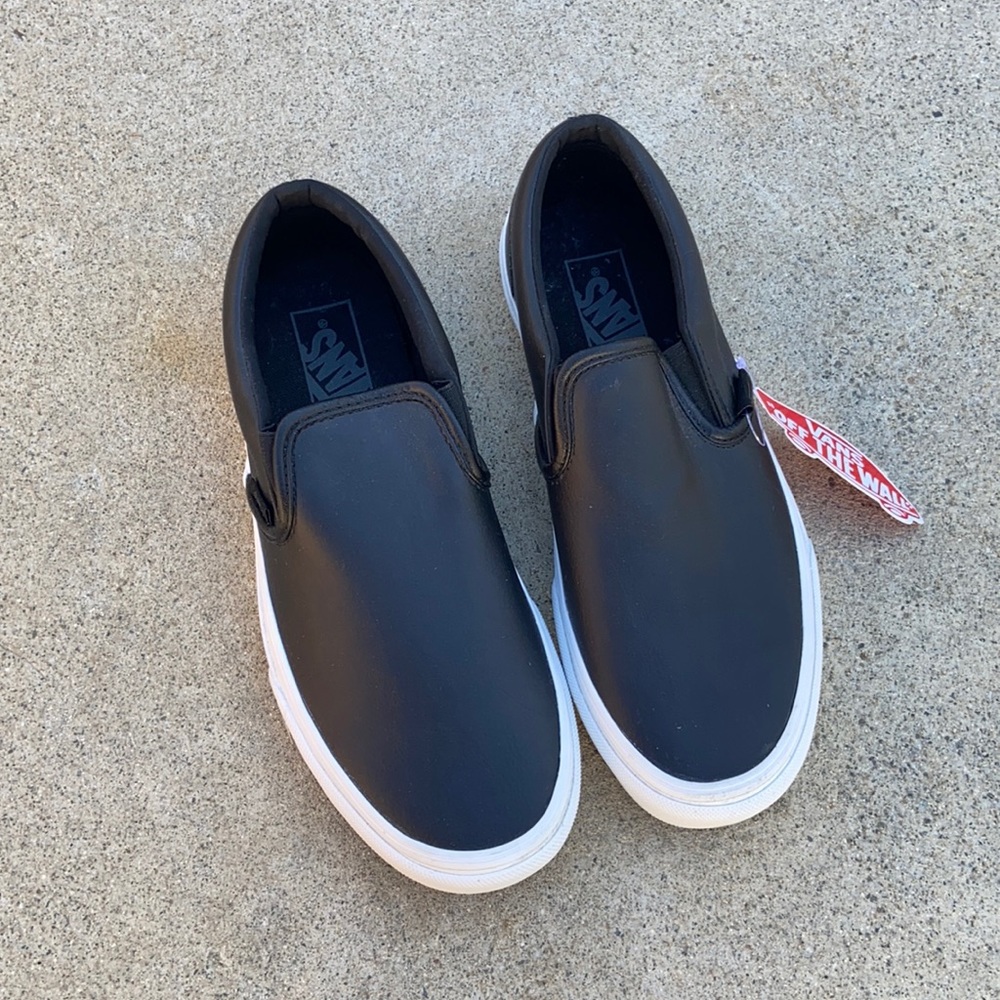 NEW Slip on vans: black faux leather